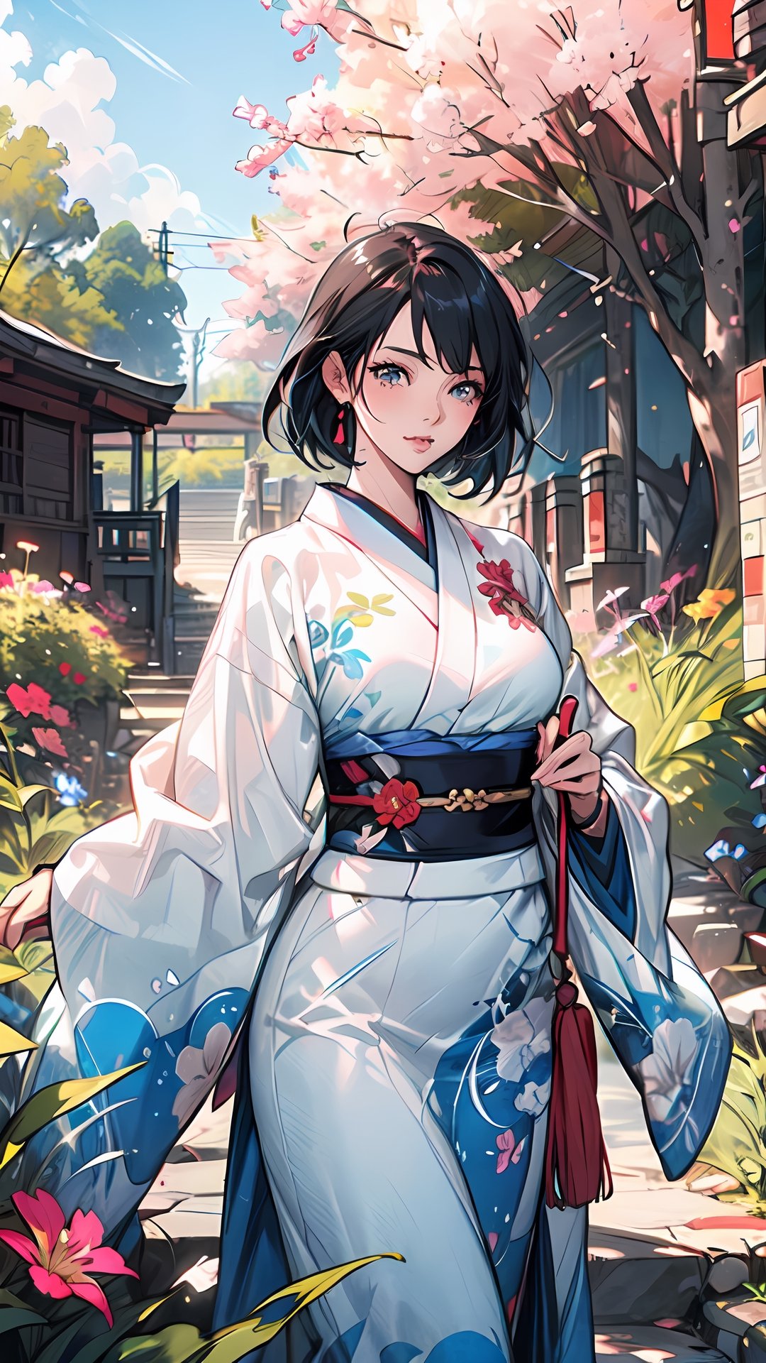  Anime girl in kimono standing in the garden, art germ and atey ghailan, beautiful figure drawing, onmyoji detailed art, girl in hanfu, guweiz style artwork, ross tran style, extremely detailed art germ, rossdraws sakimimichan, art germ style, style artgerm, (big breasts 1.3), outline
