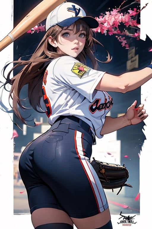 Anime baseball player in uniform swinging a baseball bat, Highly detailed official artwork, Detailed digital anime art, Scope Murata and Artgerm, [4k Digital Art]!!, Clean detailed anime art, Art germ and Atey Ghailan, Marin Kitakawa fan art, best animated 4k konachan wallpapers, movie lights, filters, 1girl, detailed face, beautiful and detailed eyes, (big breasts 1.2), big ass, dynamic angles, delicate and beautiful hair, extremely detailed and beautiful cloth, perfect face, perfect eyes, perfect lips, (baseball uniform), (baseball cap), (cowboy shooting), zettai Ryouiki (baseball field), high-detailed, midway, high-detailed, (bouncing breasts 1.3), silhouette
