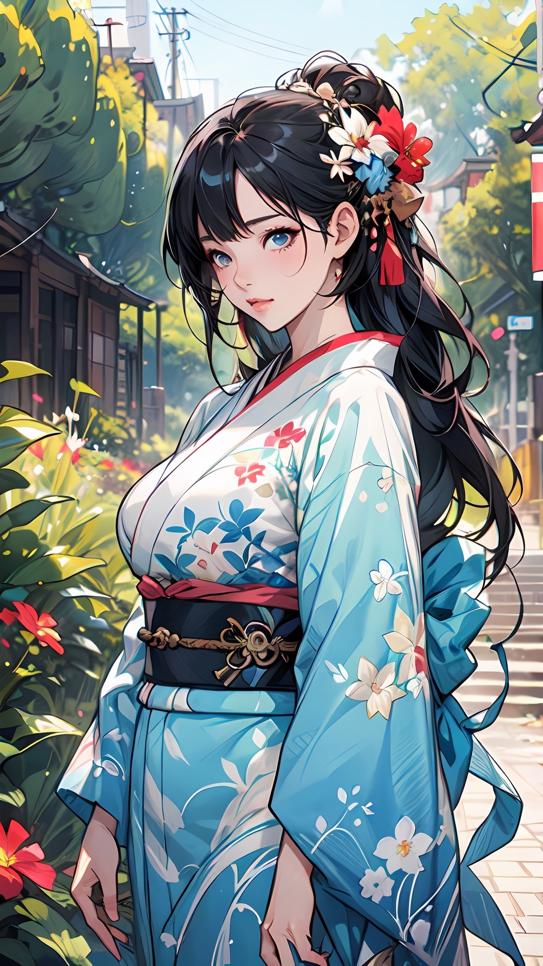  Anime girl in kimono standing in the garden, art germ and atey ghailan, beautiful figure drawing, onmyoji detailed art, girl in hanfu, guweiz style artwork, ross tran style, extremely detailed art germ, rossdraws sakimimichan, art germ style, style artgerm, (big breasts 1.3), outline
