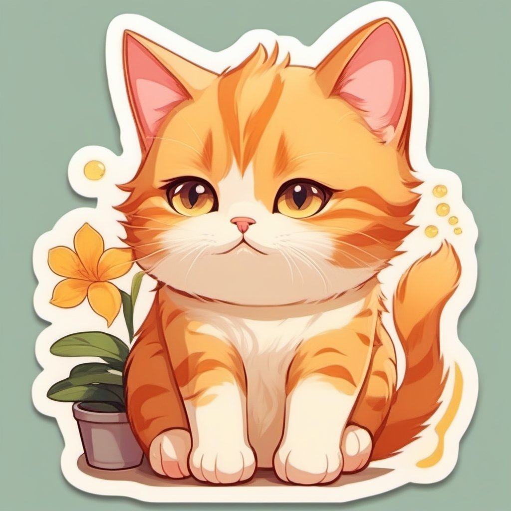 1cat, ginger, sad, tears, cute, beautiful, masterpiece, best quality, sticker