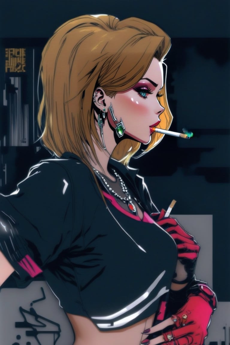 ((masterpiece)) 8k, () (in a  cyberpunk 2077 setting) (((art by yoji shinkawa))) hyper detailed () (((((1 girl ))) ()  background, white background, woman, rough_sketch, (()), pencil sketch (((full body))) (black and white) (((((small breast)))), Leonardo Style ,pencil sketch, illustration,Witchblade 
(((1_girl cyber fashion with jewelry accessories)), (cyberpunk style 1.5), a cigarette on her mouth