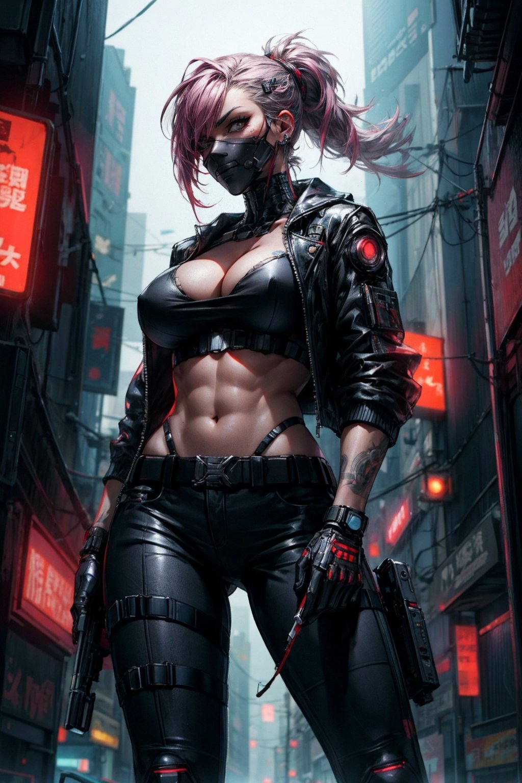 cyberpunk, woman, sexy, big breasts, futurstic, assassin, fully_clothed, 