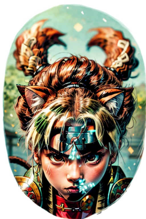 An ancient anthropomorphic cat samurai using an ancient samurai armor, photography, beautiful, bokeh temple background, colorful, masterpieces, top quality, best quality, official art, beautiful and aesthetic, realistic, preteen, 2d anime, enlarged-pupils,Rogue,perfecteyes