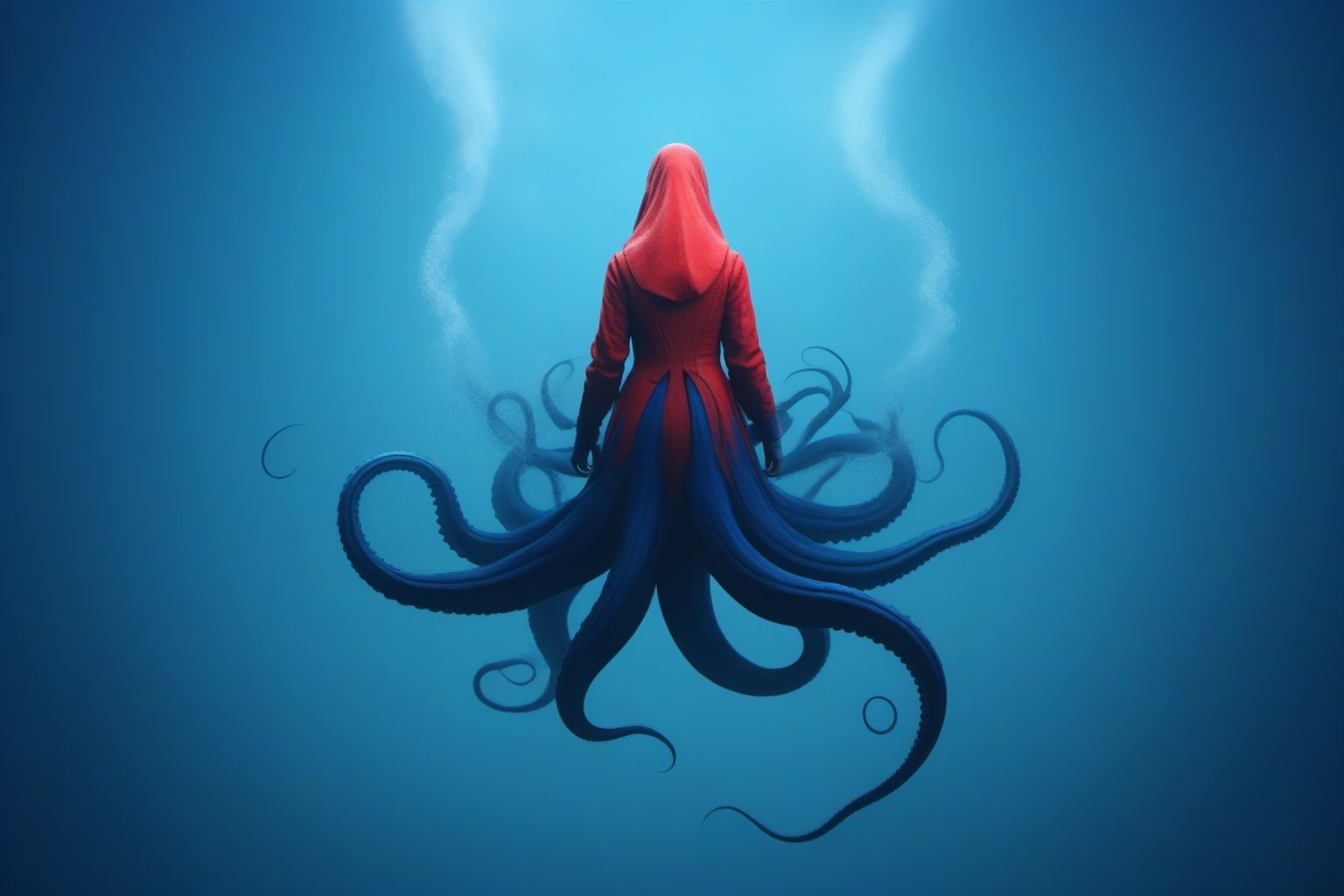 a cinematic film full body gril kraken on a two tone background, in the style of minimalist color field, multi-layered geometry, bold lines, vibrant color, red and blue 32k uhd,JAR,silent hill style,detailmaster2