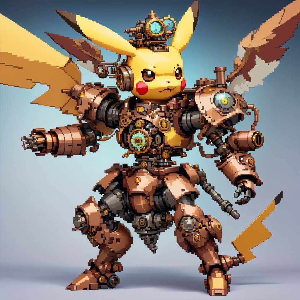 pikachu, HZ Steampunk,pixel,mecha