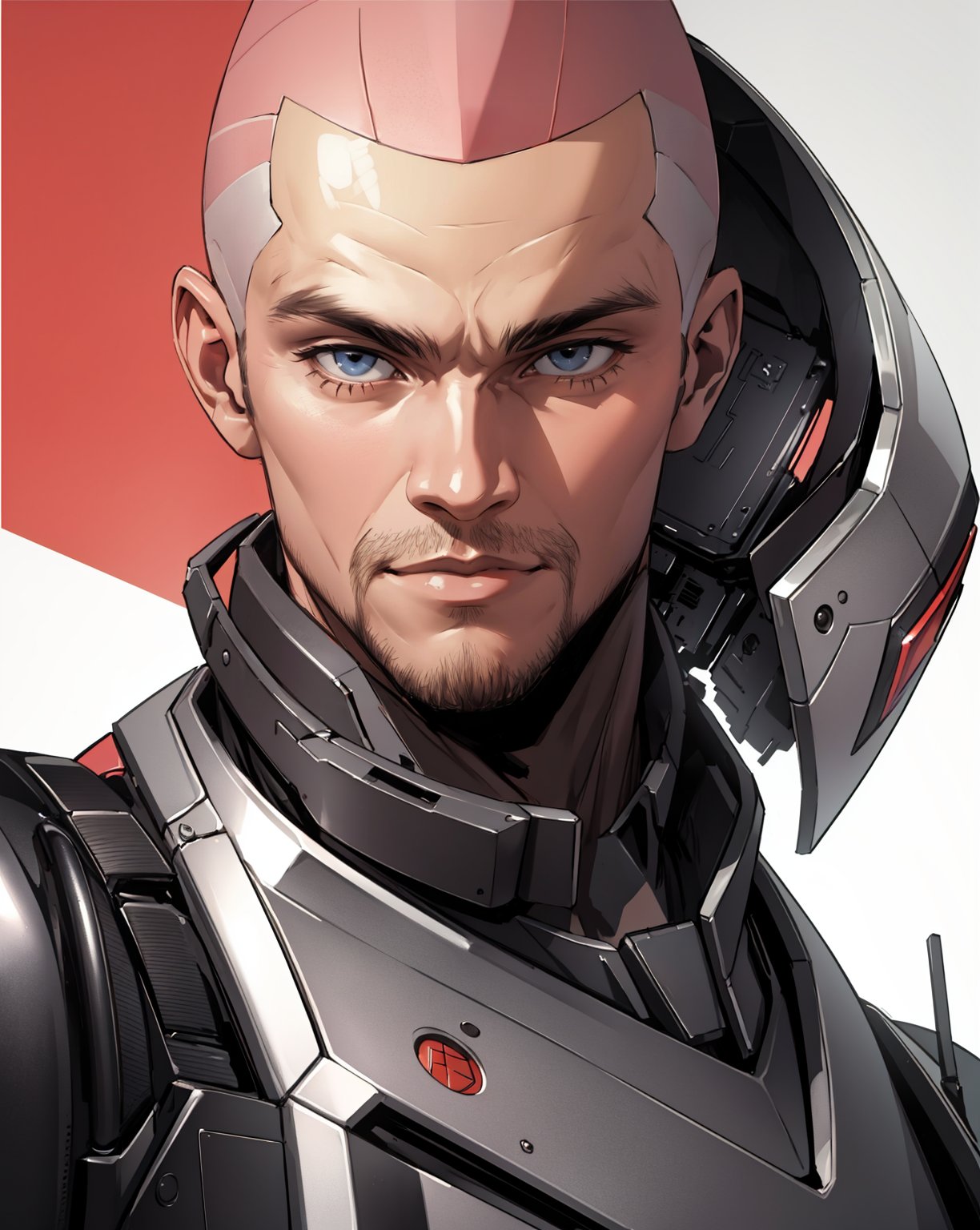 Best Quality, Masterpiece, Ultra High Resolution, Detailed Background, robot, face, Man, Shaved Hair, 4k resolution