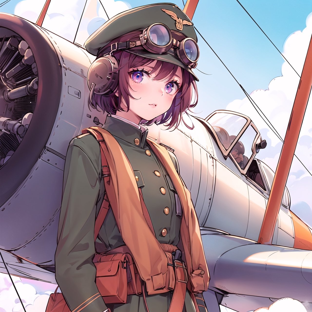 A female pilot of a biplane be | image created by 999fun | Tensor.Art