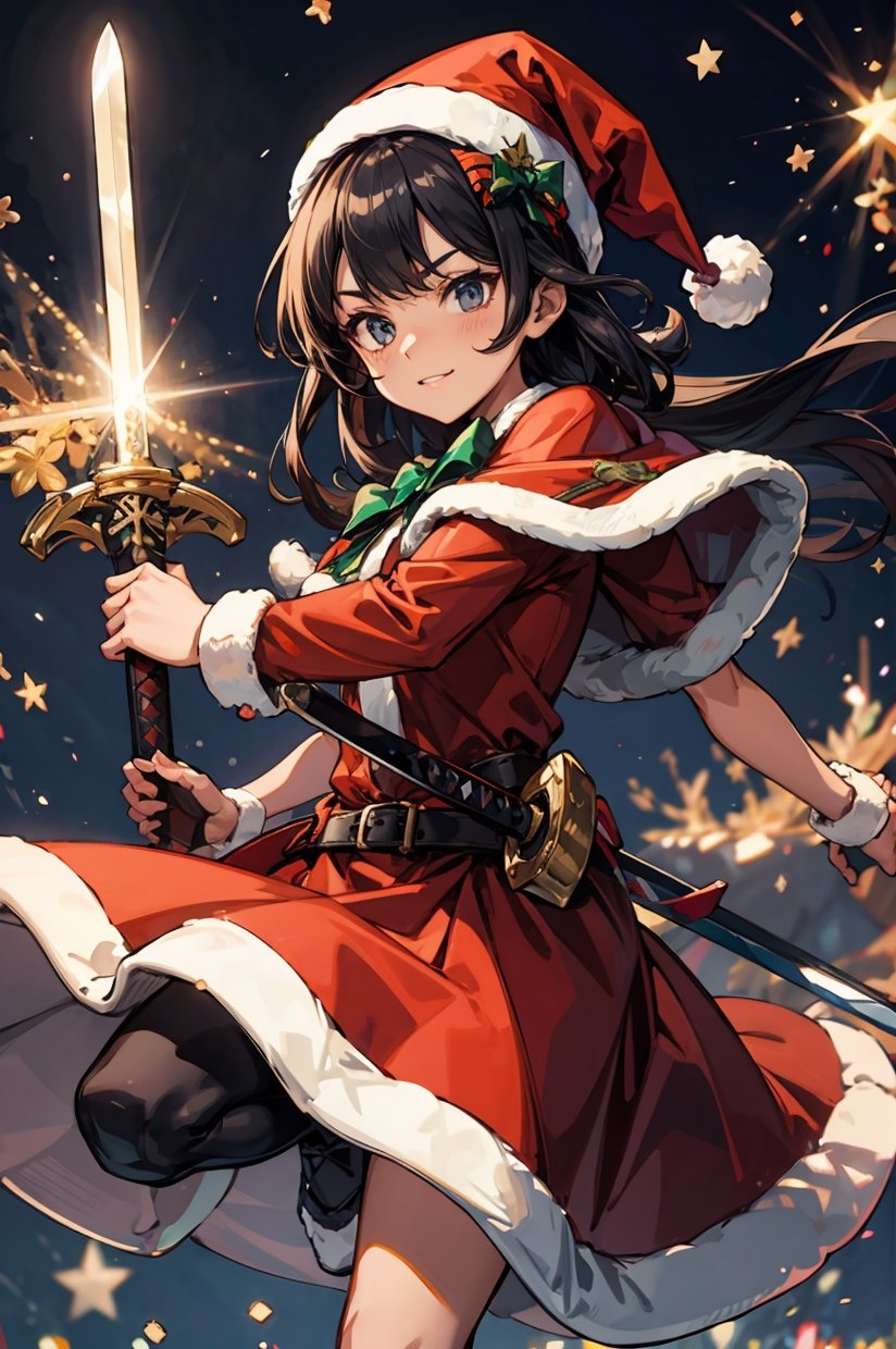 best quality, sword with xmas bows