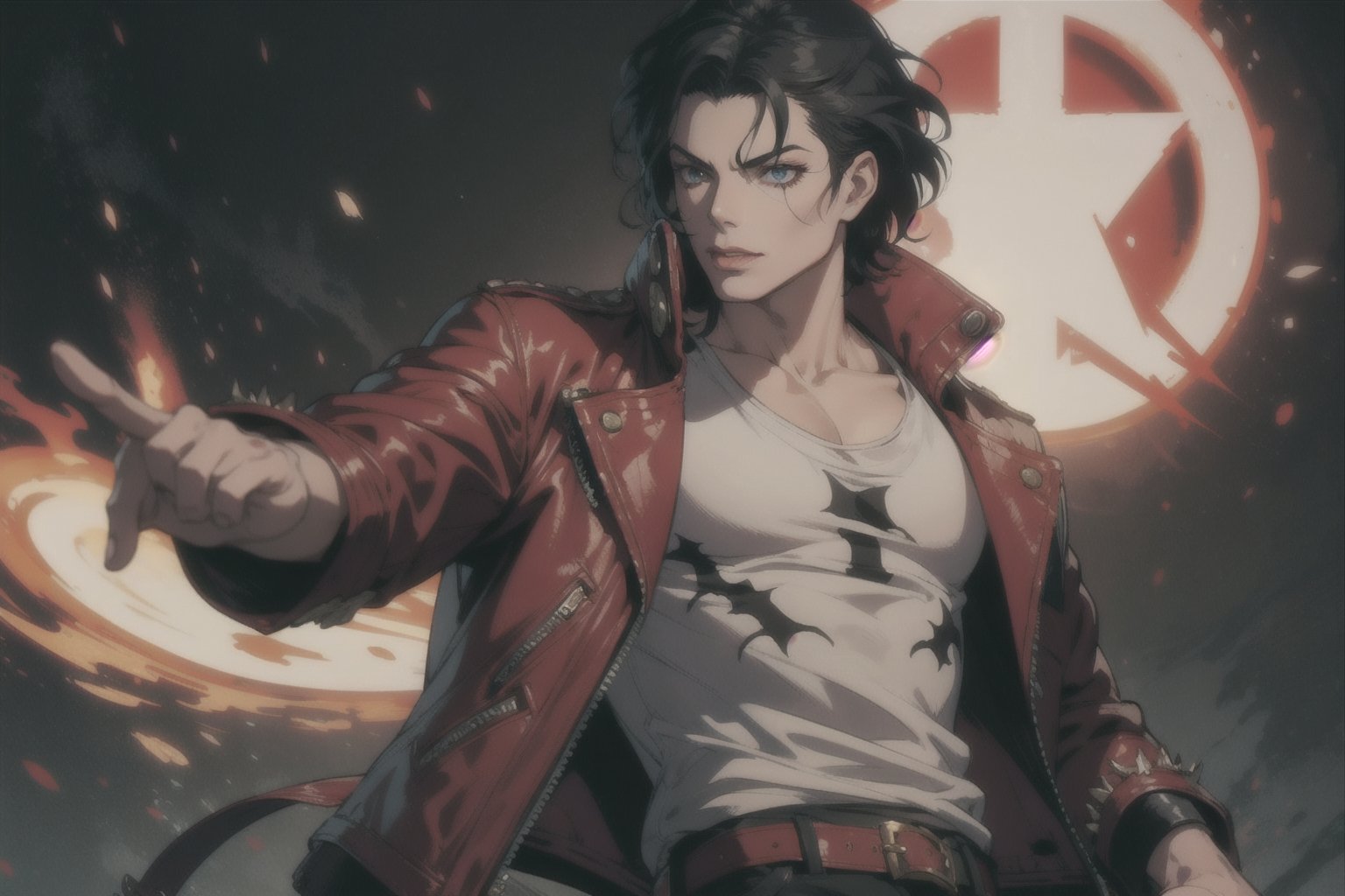 Michael jackson red leather jacket as an tekken character ,  4k, (one piece style) (art by madhouse studio)