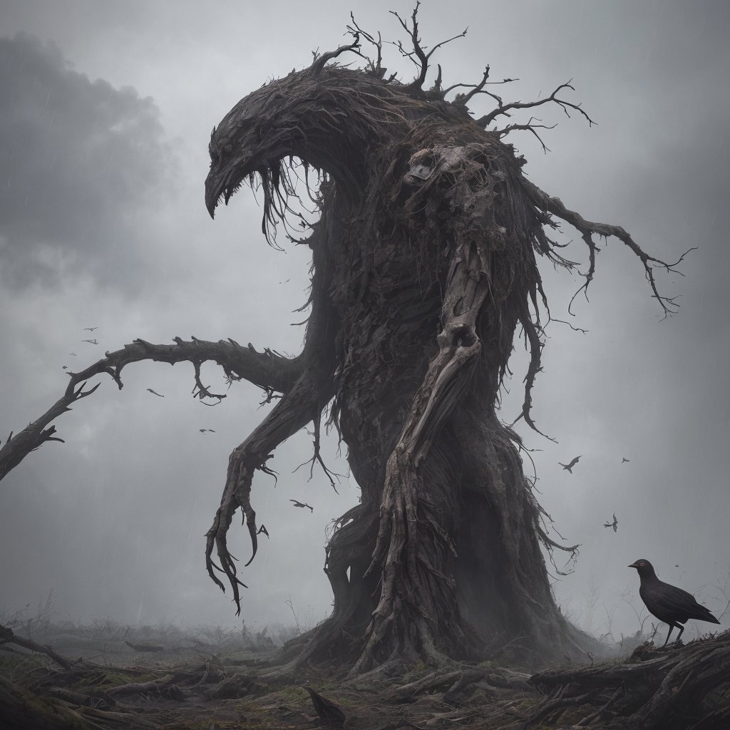 rotten land ,rotten,bones,fog,tree dead monster,,stranger,crows,wind,rain,horror,ghost smoke 