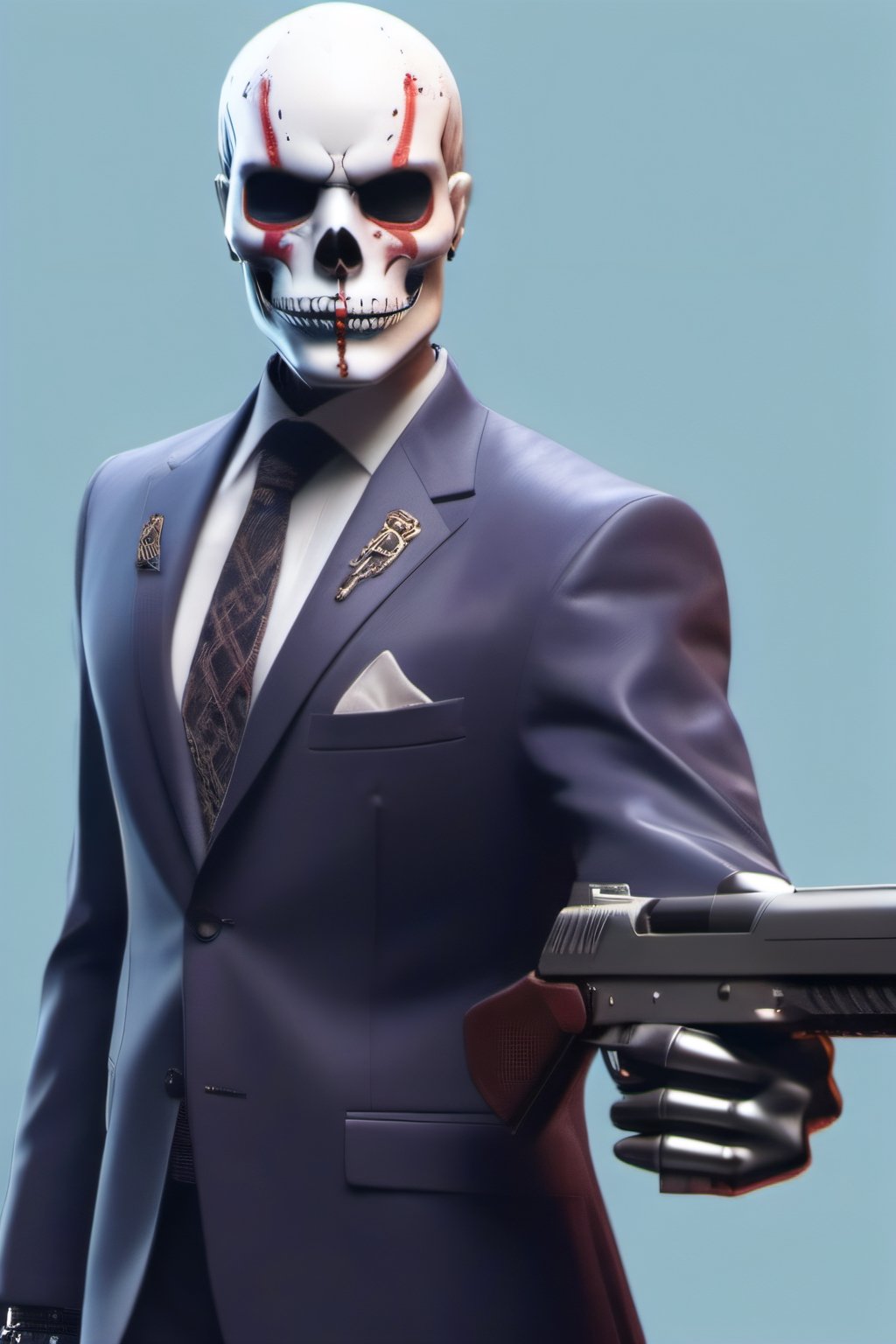 AI with a skull face holding gun