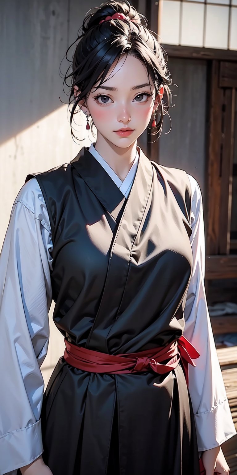 8k, best quality, (lifelike:1.4), original photo, 1 girl, Nakano Takeko hair, naginata, traditional Japanese armor, posture: leading charge against imperial forces, determined black eyes

