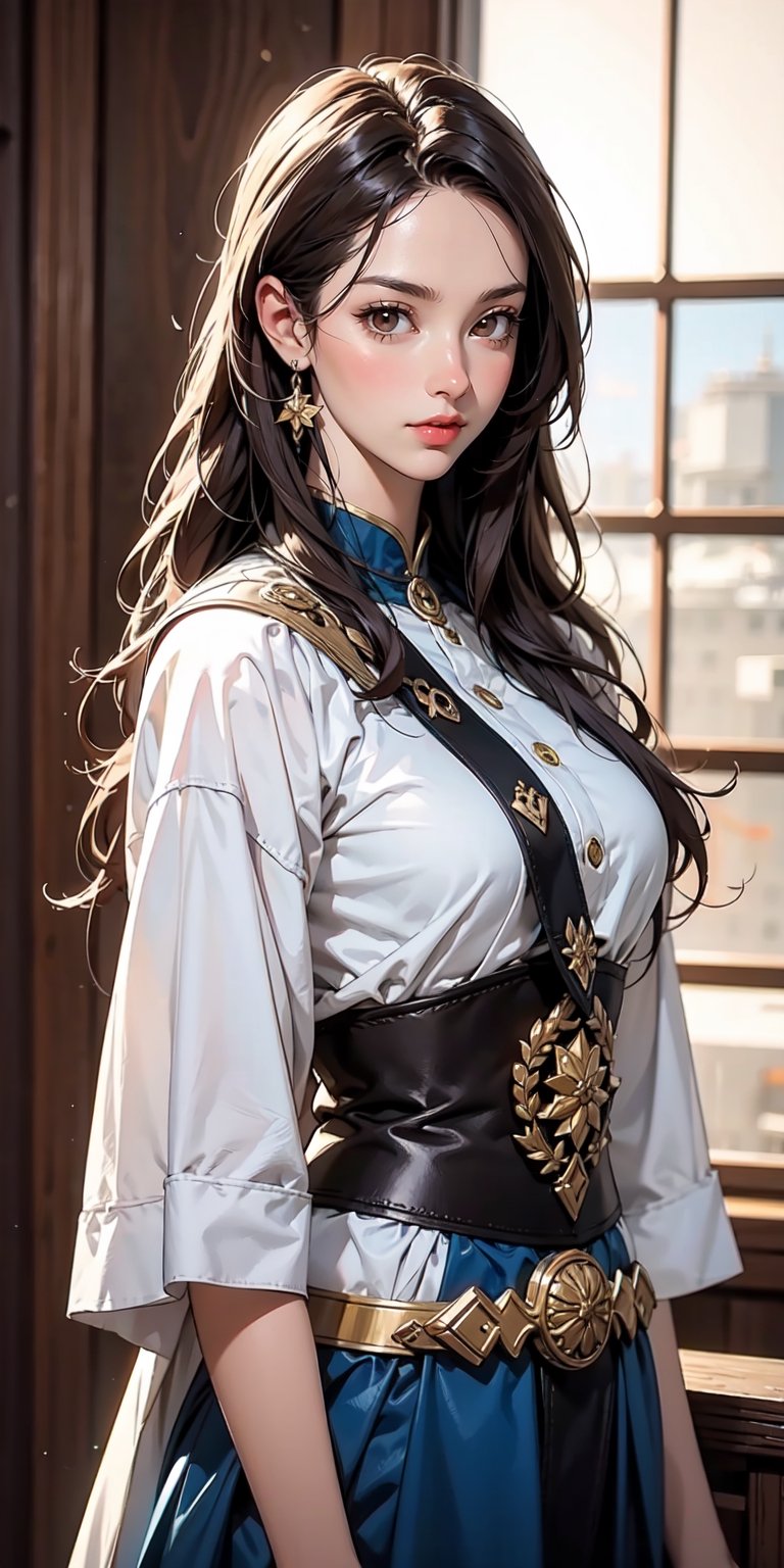 8k, best quality, (lifelike:1.4), original photo, 1 girl, Artemisia I hair, naval spear, Persian armor, posture: commanding fleet with strategic brilliance, calculating brown eyes
