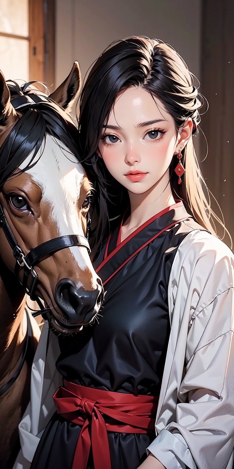 8k, best quality, (lifelike:1.4), original photo, 1 girl, Tomoe Gozen hair, yumi bow, samurai armor, posture: mastering bowmanship on horseback, focused black eyes
