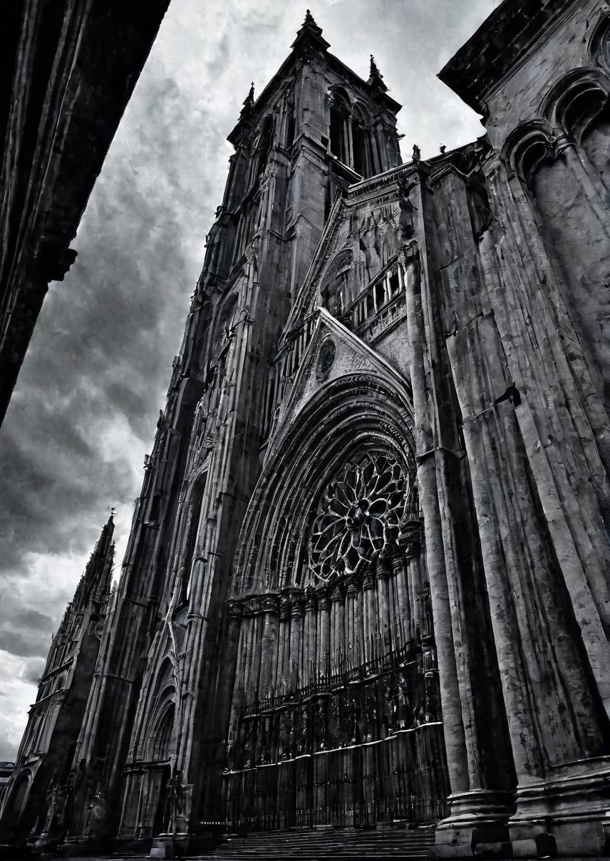 Italian cathedrals, eerie skies, dramatic angles, realistic and detailed action movie style, surreal, masterpieces,