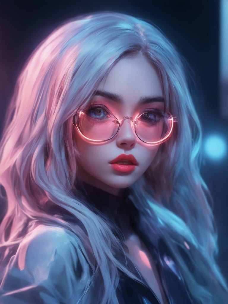 Similar graph, a cyberpunk girl, Wear clear neon glasses, cyberpunk., golden ratio details, 32k uhd, fantasy, cyberpunk, intricate, decadent, highly detailed, digital painting, ever after high, octane render, artstation, concept art, smooth, sharp focus, illustration, art by artgerm, loish, wlop. (heartwarming, uplifting, charming), (UHD, masterpiece, detailed eyes, detailed face, highest quality), (light leaks, subsurface scattering, rim light, beautiful lighting and shading, deep background, vibrant complementary colors, sharp focus)