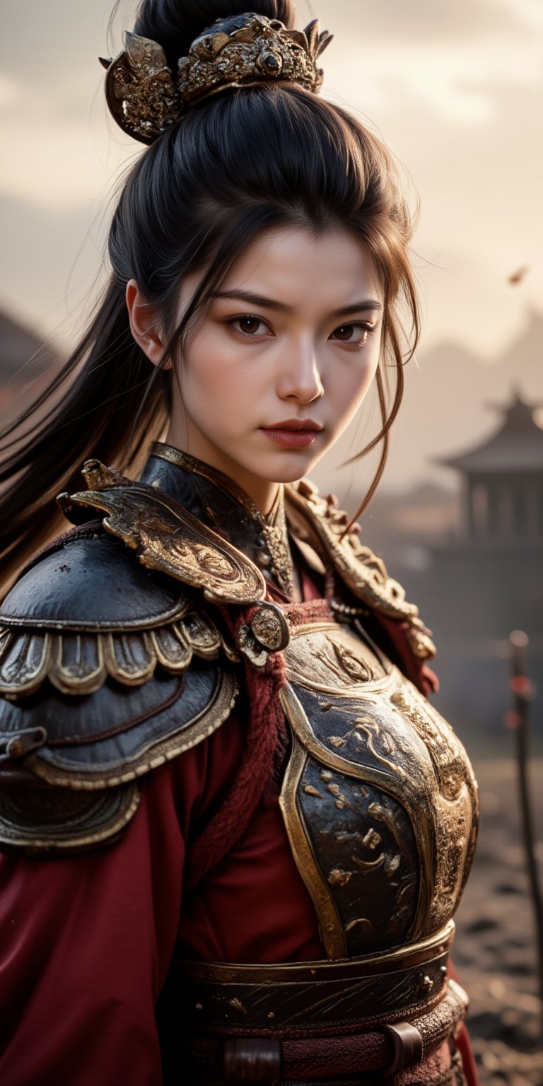 Paint a highly detailed, dramatic image of Diao Chan, the legendary beauty from ancient China's "The Romance of the Three Kingdoms." In the picture, Diao Chan shows not only her elegance and beauty, but also her heroic posture in battle. She is as beautiful as a fairy, with delicate facial features and flawless skin like porcelain. Her long black hair flutters gently in the wind, and her bun is decorated with exquisite hairpins. Diao Chan wears a gorgeous and traditional Chinese battle armor, which is inlaid with exquisite patterns of gold and crimson, which not only highlights her feminine charm, but also reflects her strength and agility on the battlefield. Her eyes are sharp and determined, revealing her inner strength and determination. Diao Chan held a slender sword in her hand. The hilt was inlaid with jade and precious gems. The blade was slightly curved and exquisitely designed, suitable for quick and precise attacks. The background depicts a battlefield. Diao Chan stands in the center of the battlefield, with dust and gravel flying around her. Her posture is confident and majestic, exuding a dynamic and awe-inspiring aura. The overall image perfectly captures Diao Chan's legendary beauty and her prowess on the battlefield, making her a both charming and unignorable heroine in Chinese history. (RAW Photo, Best Quality), (Real, Photo Real: 1.1), Best Quality, Masterpiece, Beauty and Aesthetics, 16K, (HDR: 1.2), High Contrast, (Vivid Colors: 1.3) , (soft colors, dull colors, soothing tones: 1.2), cinematic lighting, ambient light, side lighting, fine details and textures, cinematic lenses, warm colors, (bright and intense: 1.1), wide angle lenses, surreal illustrations, Siena's natural proportions, dynamic posture, precise anatomy of body and hands, four fingers and a thumb,
,(masterpiece:1.3), (8k, photorealistic, RAW photo, best quality: 1.4), (1girl), beautiful face, (realistic face), beautiful hairstyle, realistic eyes, beautiful detailed eyes, (realistic skin), beautiful skin, clean skin, ultra high res, ultra realistic, hightly detailed, golden ratio, K_GIRL,wonder beauty,Wukong