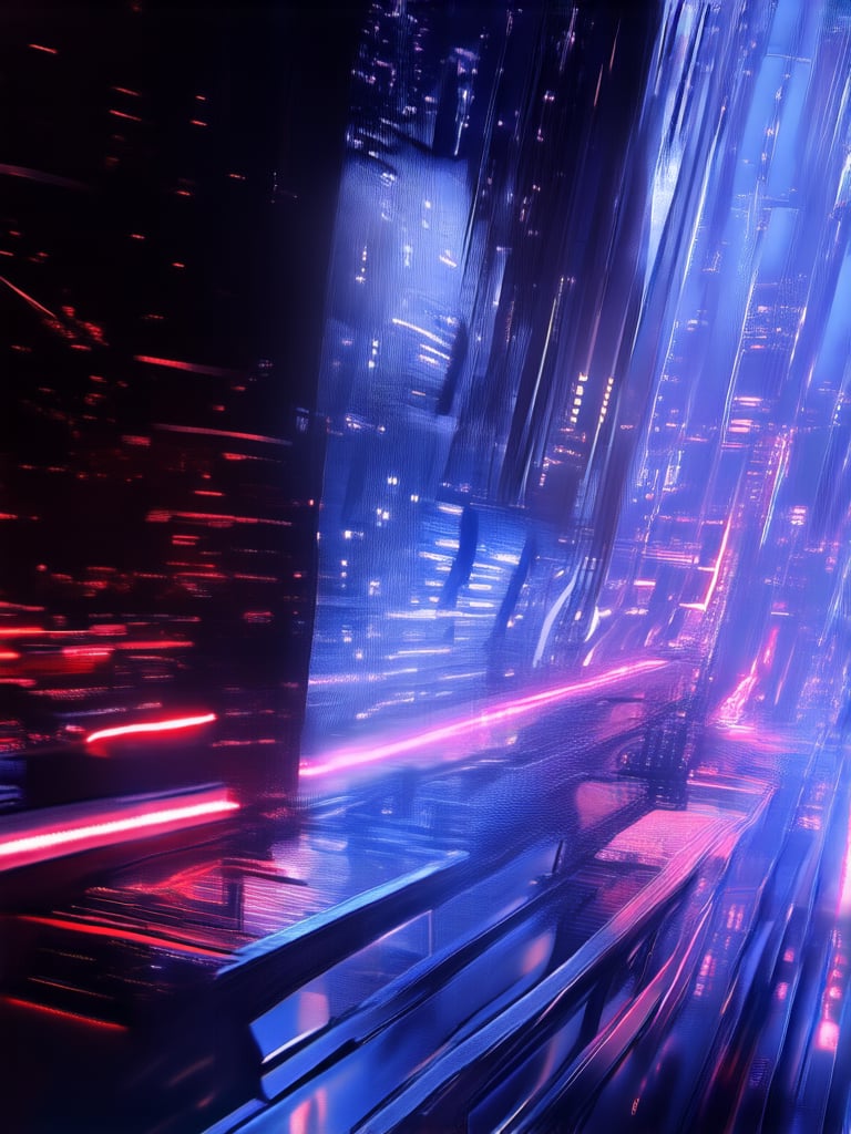 Midnight cityscape with towering skyscrapers and sleek lines, bathed in a kaleidoscope of neon hues. A futuristic city street pulsates with energy, where holographic advertisements and flashing billboards create a mesmerizing display. In the foreground, a lone figure steps into frame, dressed in a metallic jumpsuit, surrounded by the vibrant glow of neon lights. Technology with neon light