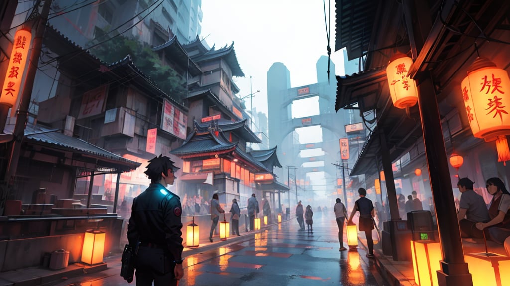 sky, twilight, anime, makoto shinkei, matte painting, bangkok, thailand, cyberpunk, temple