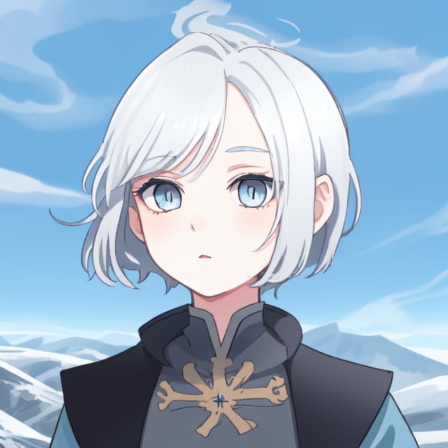 Girl, elegant, short Silver hair, Blue eyes, medieval Europe, ice magician