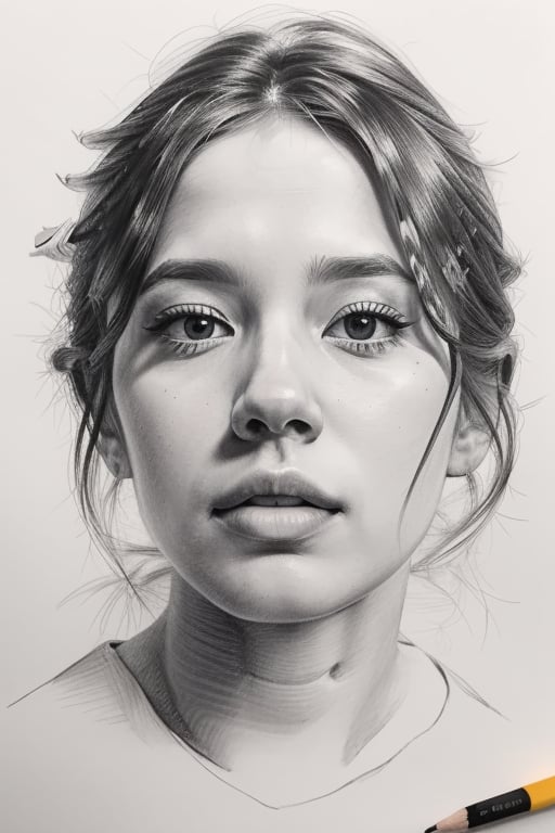 girl, realistic, Pencil drawing, (portrait:1.2), (sketch:1.2), painting, rough sketch, (Line art:1.2), meticulous painting, white paper, character on paper, black and white, extra lines, clear lines, shadow, masterpiece, complex background