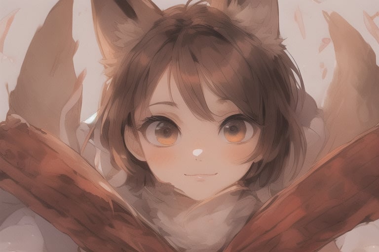 animal ears, male focus, 1boy, tail, chibi, solo, :3, virtual youtuber, looking at viewer, fox ears, fox boy, short hair, fox tail, orange hair, animal ear fluff, brown eyes, (retro style), ((1980 anime style)), (minimalistic:1.3)