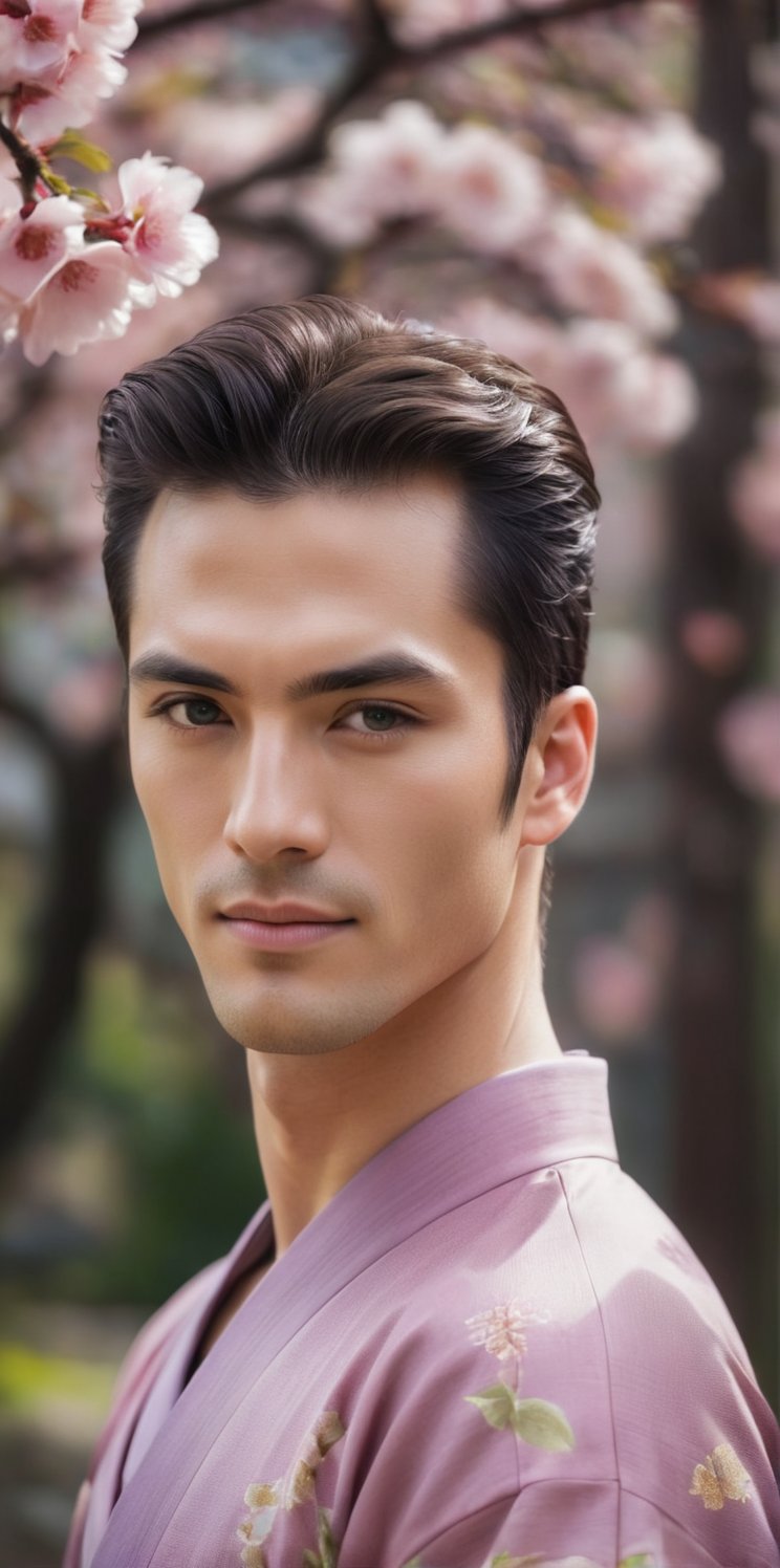 
Imagine the following scene:

Photograph of a beautiful man. Full body shot.

The man is in a Japanese temple. Pink cherry trees in the background. blurred background 

((wearing a pink kimono)).

The man is from Japan, 20 years old, normal body, big bright blue eyes. Masculine, full and red lips. Blush. very straight and short hair.

Standing in the center of the shot, dynamic pose, smile.

(photorealistic), masterpiece: 1.5, beautiful lighting, best quality, beautiful lighting, realistic and natural image, intricate details, everything in sharp focus, perfect focus, photography, masterpiece, meticulous nuances, supreme resolution, 32K, ultra-sharp, quality Details superior, realistic and complex, perfect proportions, perfect hands, perfect feet.