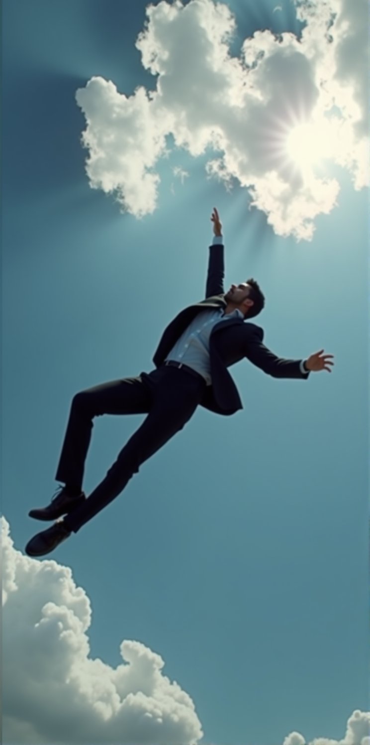 
Imagine the following scene.

A beautiful man falling from the sky. Dynamic pose of falling, despair. He is wearing a black suit.

The man is Latino, muscular, short hair

(photorealistic), masterpiece: 1.5, beautiful lighting, best quality, beautiful lighting, realistic and natural image, intricate details, everything in focus, perfect focus, photography, masterpiece, small nuances, Supreme Resolution, 32K, ultra-sharp quality and details.