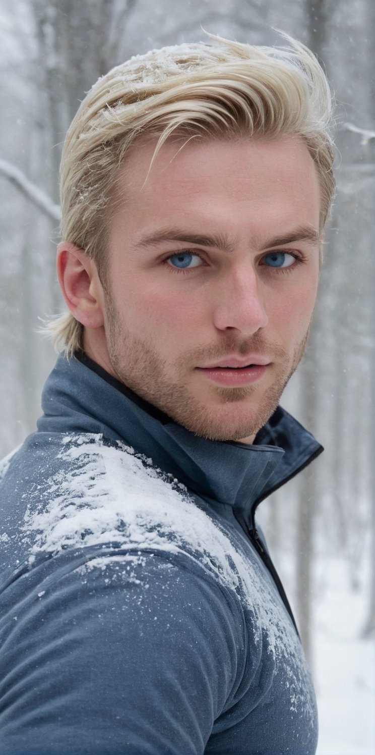 Imagine the following scene:

On a beautiful mountain. A snowy mountain. A beautiful man climbs to the top.

The man is beautiful, Danish, mature, 30 years old, very light and bright blue eyes, very light blonde hair, full and pink lips, long eyelashes. Muscular

wear very warm winter clothes. A snowstorm falls, snowstorm.

You can see the details of the scene. Panning shot, zoom out shot