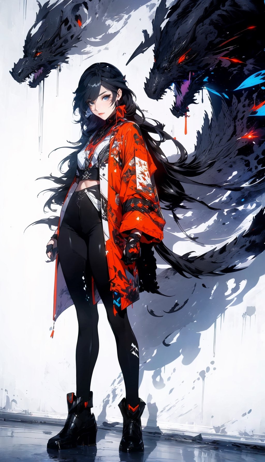 ((Masterpiece,  best quality,  ultra-detailed,  best shadow,  Unreal Engine 5)),  (detailed background),  (pretty face),  one female vampire,  long hair with bangs,  perfect figure,  ((red-colored apparel,  often in the form of long,  two-tailed coats)),  black spandex pants,  vampire bats backdround, midjourney, fu hua, , , 
