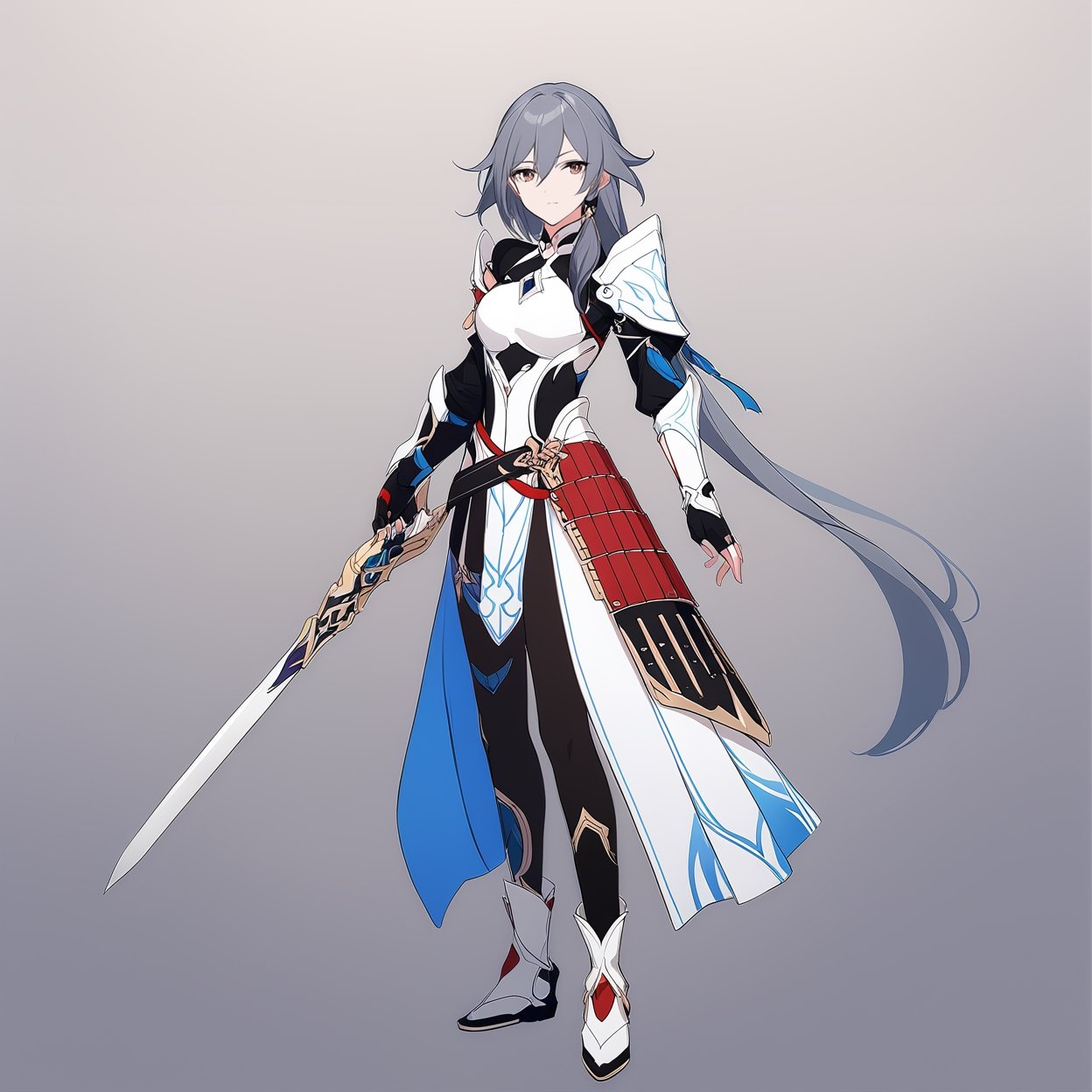 [[fu hua (phoenix)(honkai impact 3rd)]], nai3, 1girl, solo, artstyle,
1girl, solo, gloves, standing, full body, weapon, belt, sword, fingerless gloves, armor, pelvic curtain, japanese armor