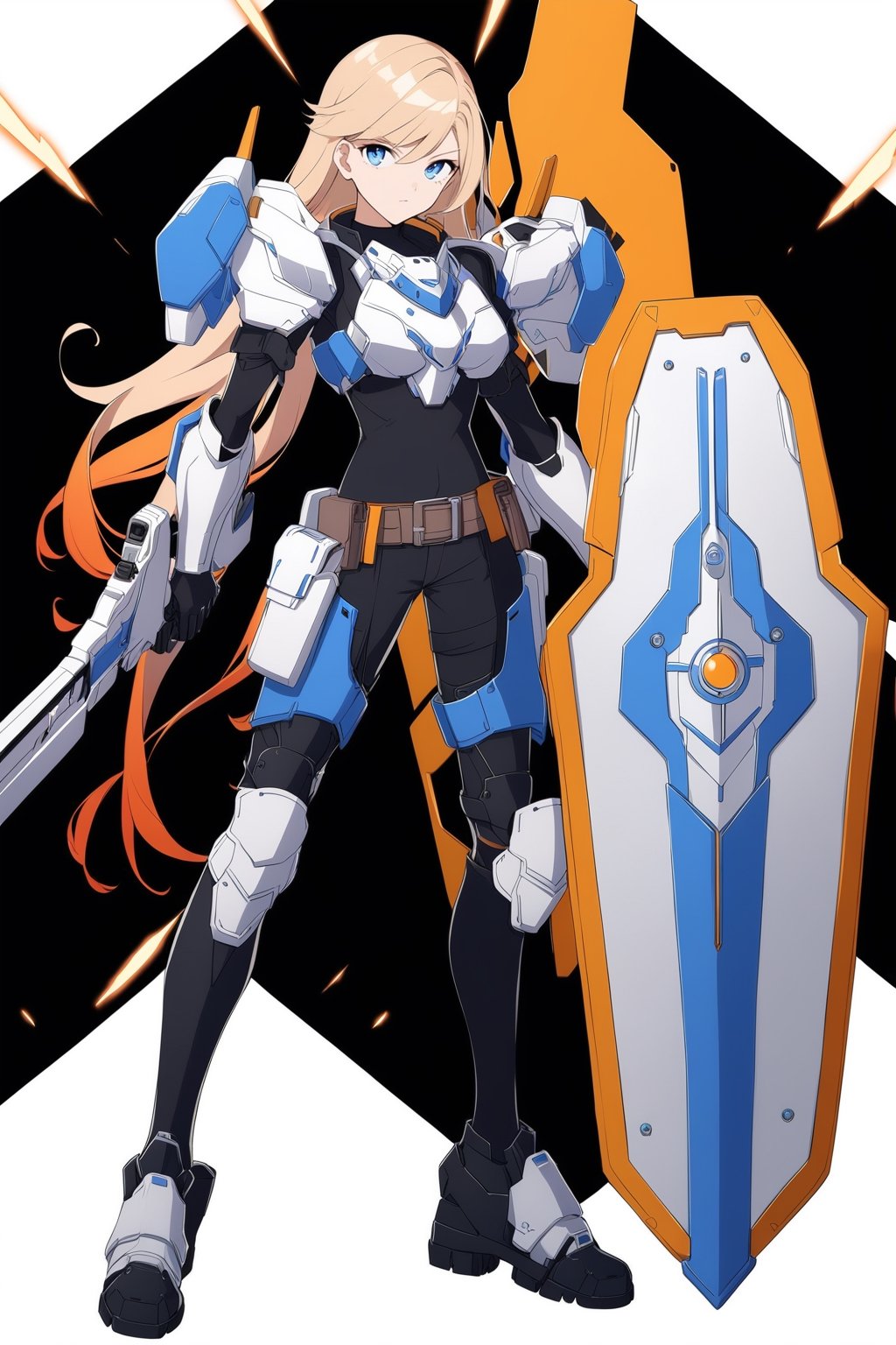 (full body), nai3, 1girl, solo, artstyle,
1girl, solo, long hair, breasts, looking at viewer, 
Durandal/Bianka Ataegina
1girl, solo, looking at viewer, blue eyes, simple background,  gloves, white background, standing, jacket, full body, boots, black gloves, belt, pants, black footwear, armor, pouch, knee pads
solo, white background, holding, standing, weapon, holding weapon, gun,, holding gun, mecha, science fiction, shield, holding shield, energy gun, beam rifle