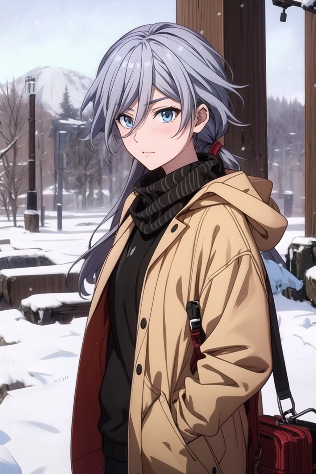 beautiful eyes,beautiful hair, White hair, Blue eyes, fashion girl, winter_clothes, ,fu hua