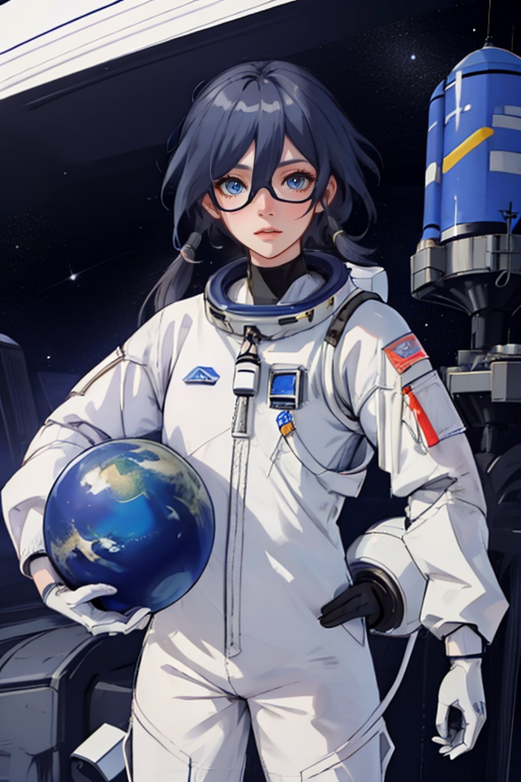 a beautiful girl in the sky from Mars, establishing herself in a spacesuit,fu hua,astronauts,space shuttle orbiter
