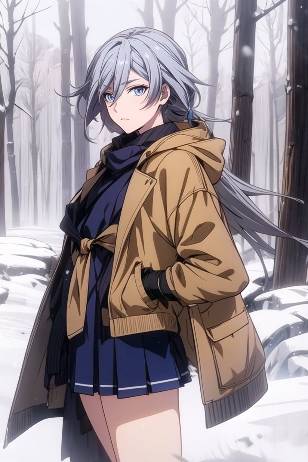 beautiful eyes,beautiful hair, White hair, Blue eyes, fashion girl, winter_clothes, ,fu hua