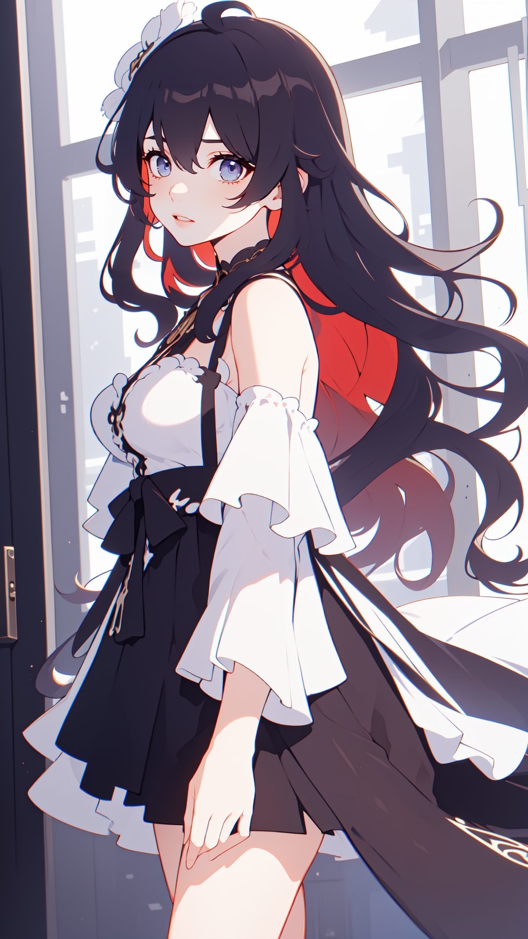 ultra high res,(extremely detailed:1.4),solo,((teen girl)),(red hair),(long and wavy hair:1.5),breasts,cowboy shot,perfect light,A-line sundress,fu hua