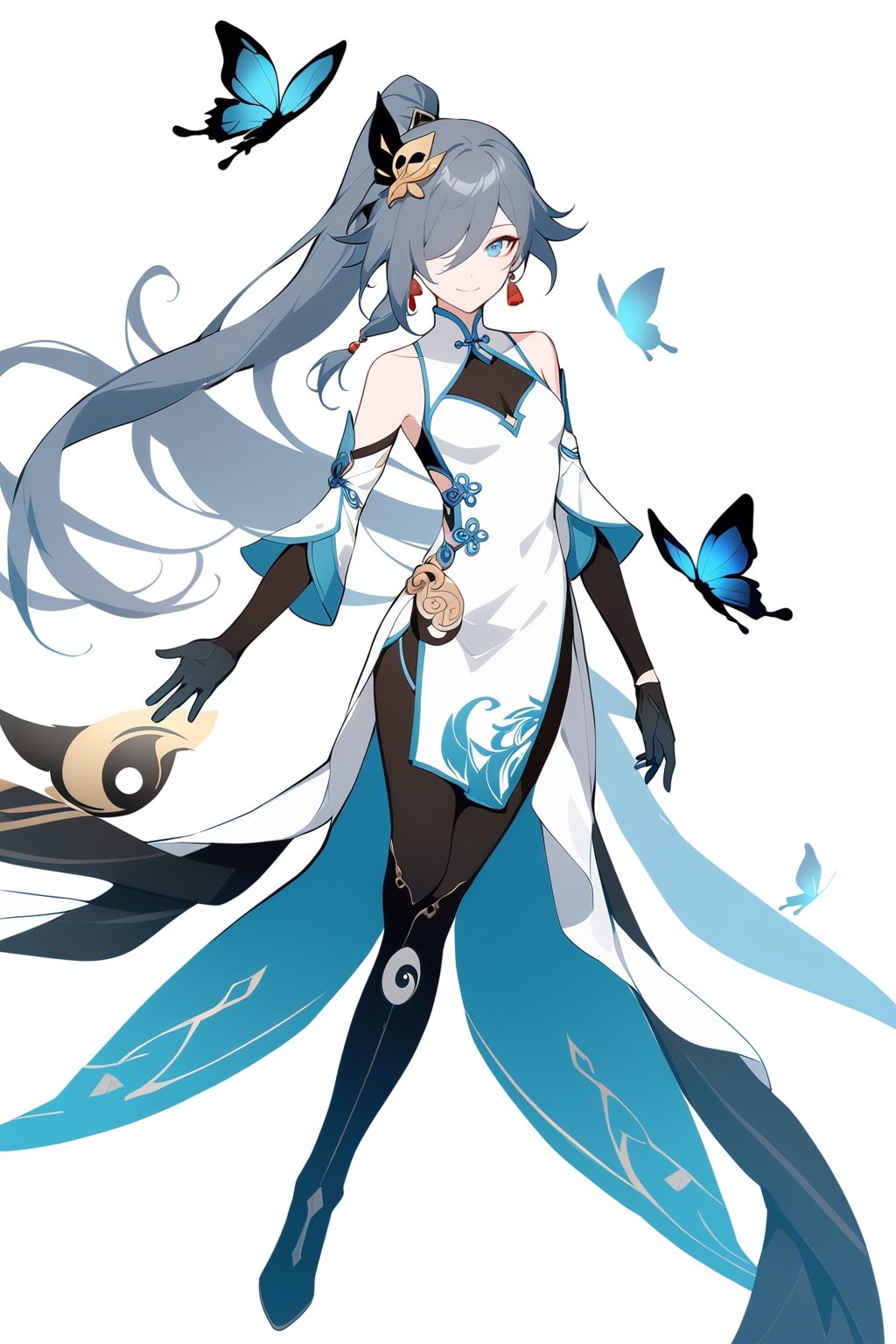 [[fu hua(Honkai Impact 3rd)]], (full body), nai3, 1girl, solo, artstyle,
1girl, solo, long hair, looking at viewer, bangs, blue eyes, black hair, hair ornament, long sleeves, dress, bare shoulders, jewelry, closed mouth, ponytail, earrings, white dress, hair over one eye, bird, chinese clothes, bug, butterfly, china dress, yin yang, fu hua,1girl, solo, long hair, looking at viewer, smile, bangs, blue eyes, simple background, black hair, hair ornament, gloves, white background, hair between eyes, closed mouth, ponytail, boots, bodysuit, thigh boots, black bodysuit, fu hua