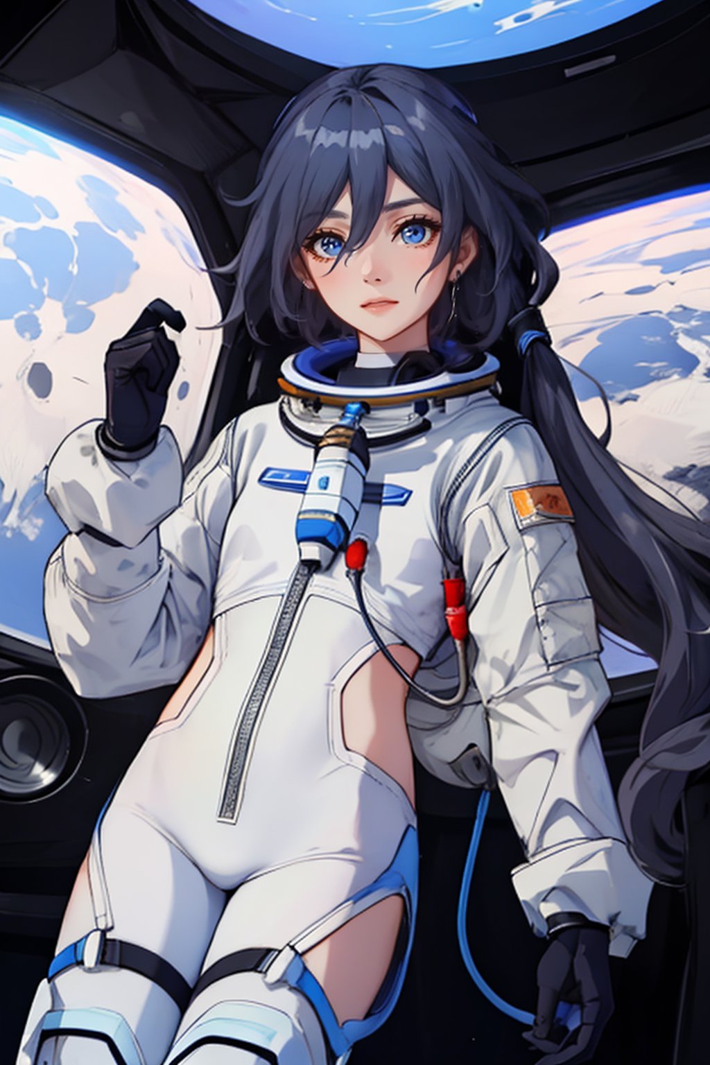 a beautiful girl in the sky from Mars, establishing herself in a spacesuit,fu hua,astronauts