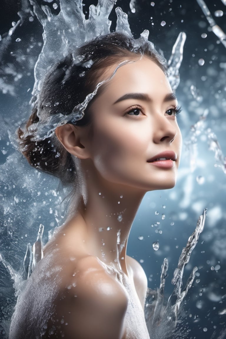 High quality, masterpiece, 4K, quality, Tyndall effect, RAW natural photo of (((perfect))) shampoo pack, fresh, water splash, water drops, ice particles, ice explotion, only one light cenital chimera, day advertising shooting, realistic photograph, sharp focus, depth of field, shoot, ,side shot, side shot, ultrahd, realistic, vivid colors, highly detailed, perfect composition, 8k, photorealistic concept art, soft natural volumetric cinematic perfect light,booth, food focus, black background
