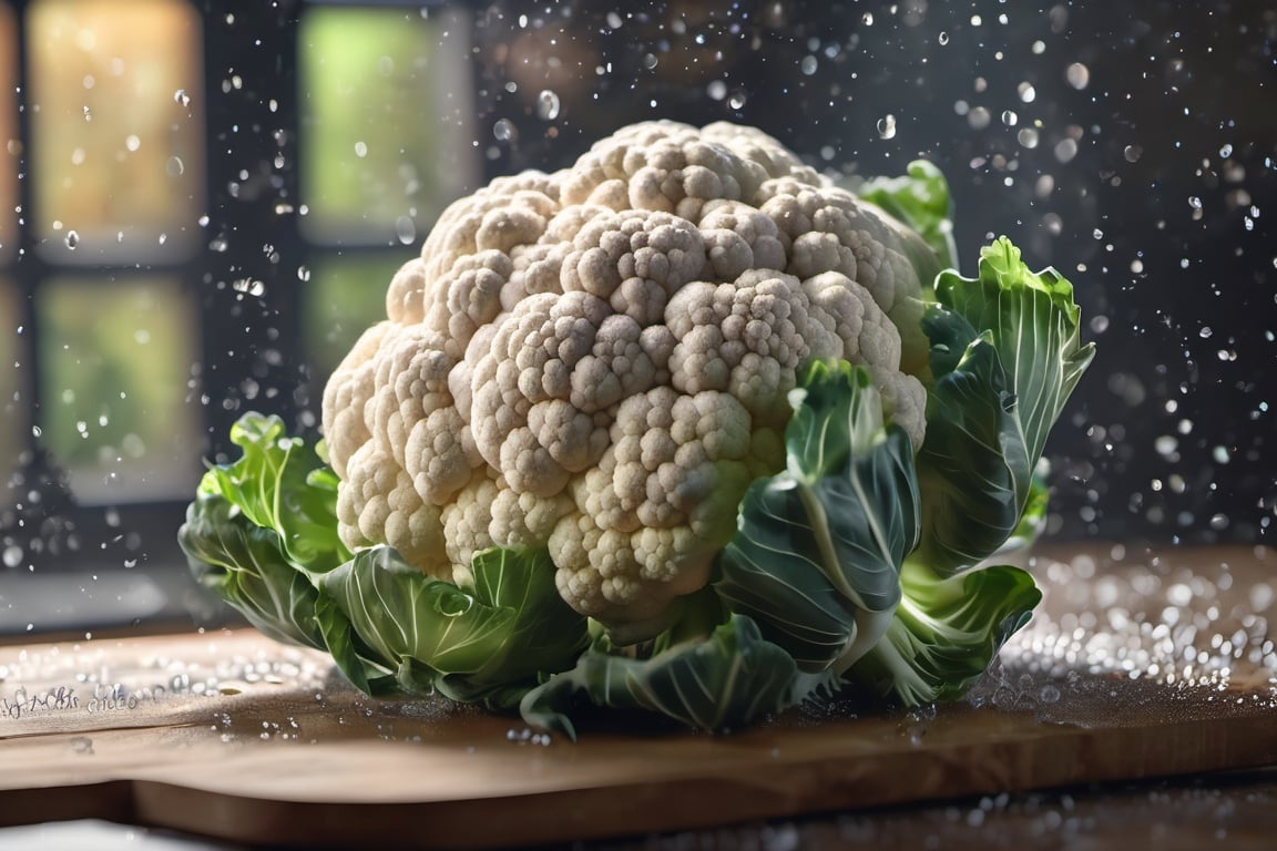 High quality, masterpiece, 4K, quality, Tyndall effect, RAW natural photo of (((perfect))) cauliflower rain, foodstyling, only one light cenital chimera, day advertising shooting, realistic photograph, sharp focus, depth of field, shoot, ,side shot, side shot, ultrahd, realistic, vivid colors, highly detailed, perfect composition, 8k, photorealistic concept art, soft natural volumetric cinematic perfect light,booth, food focus,
