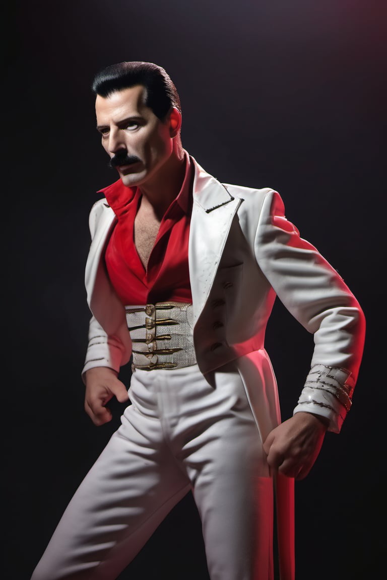 RAW natural photo of slim freddy mercury, hungry, no muscles, slim boby, argentinian singer, realisct, no friendly, ((full body)), red hair , sharp focus, depth of field, shoot, ,side shot, side shot, ultra hd, realistic, vivid colors, highly detailed, perfect composition, 8k artistic photography, photorealistic concept art, soft natural volumetric cinematic perfect light, black background studio,OHWX