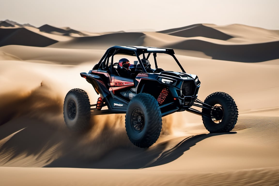 RAW natural photo OF PolarisRZR with pilot
, running in dunes in desert, day advertising shooting (((infinite black  background))) , realistic photograph, sharp focus, depth of field, shoot, ,side shot, side shot, ultra hd, realistic, vivid colors, highly detailed, perfect composition, 8k artistic photography, photorealistic concept art, soft natural volumetric cinematic perfect light, black background studio, ADVERTISING SHOT
,mecha,robot