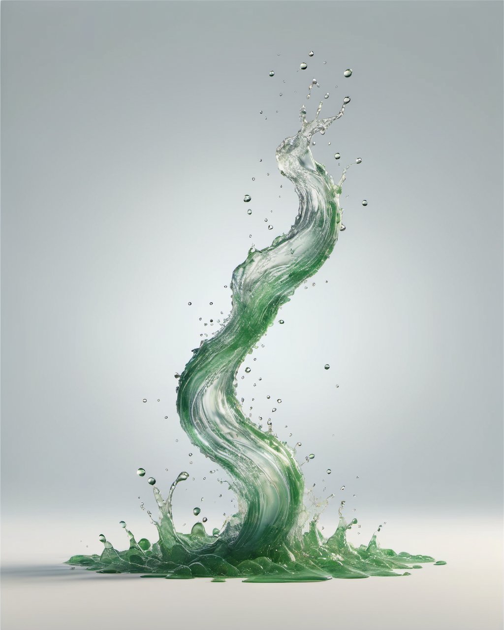 green fuel TRANSPARENT liquid splash, white background, particles
