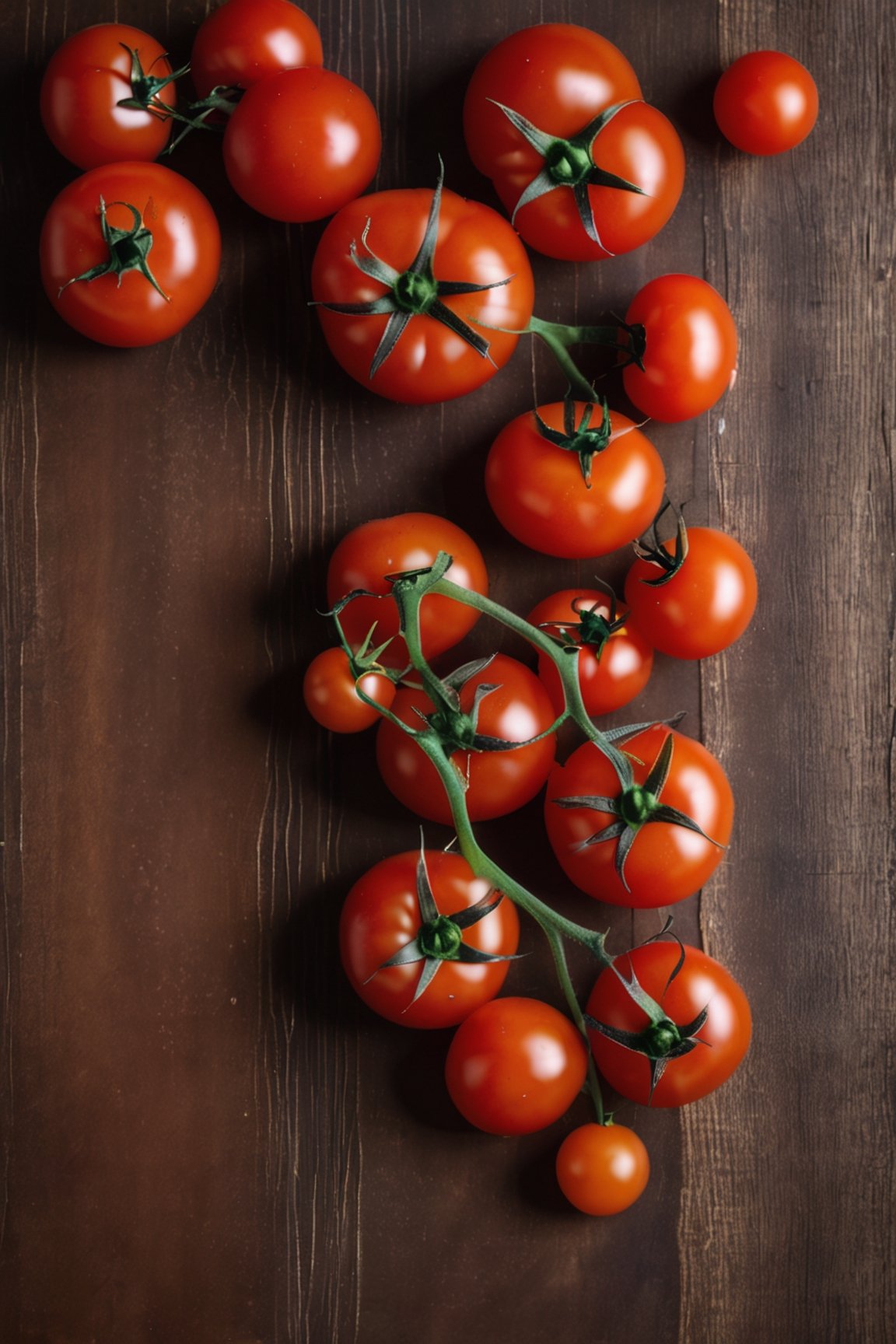  tomatoes 
on a brown table
