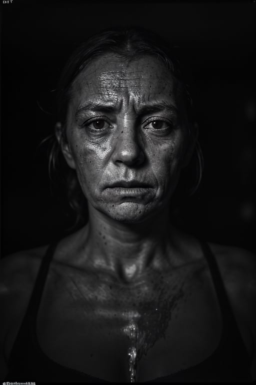 portrait of dirty woman, looking very suffering, in a black room
, hd, 8k, masterpiece, one light, realistic photography, hasselblad, raw, hiperrealism, medium format sensor camera, super prime cinema lens, (((filtered light))) , concret background, 