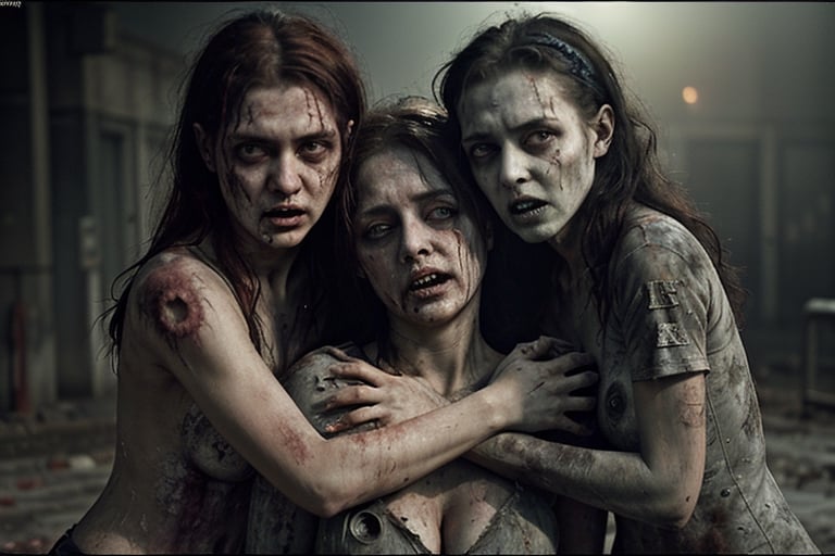 6 female dirty zombies hugging , disturbed souls, rotten zombies version, love and sadness,hd,8k, masterpiece, one light, realistic photography, hasselblad, raw, hiperrealism, medium format sensor camera, super prime cinema lens, (((filtered light))) , ((((concret background)))), 