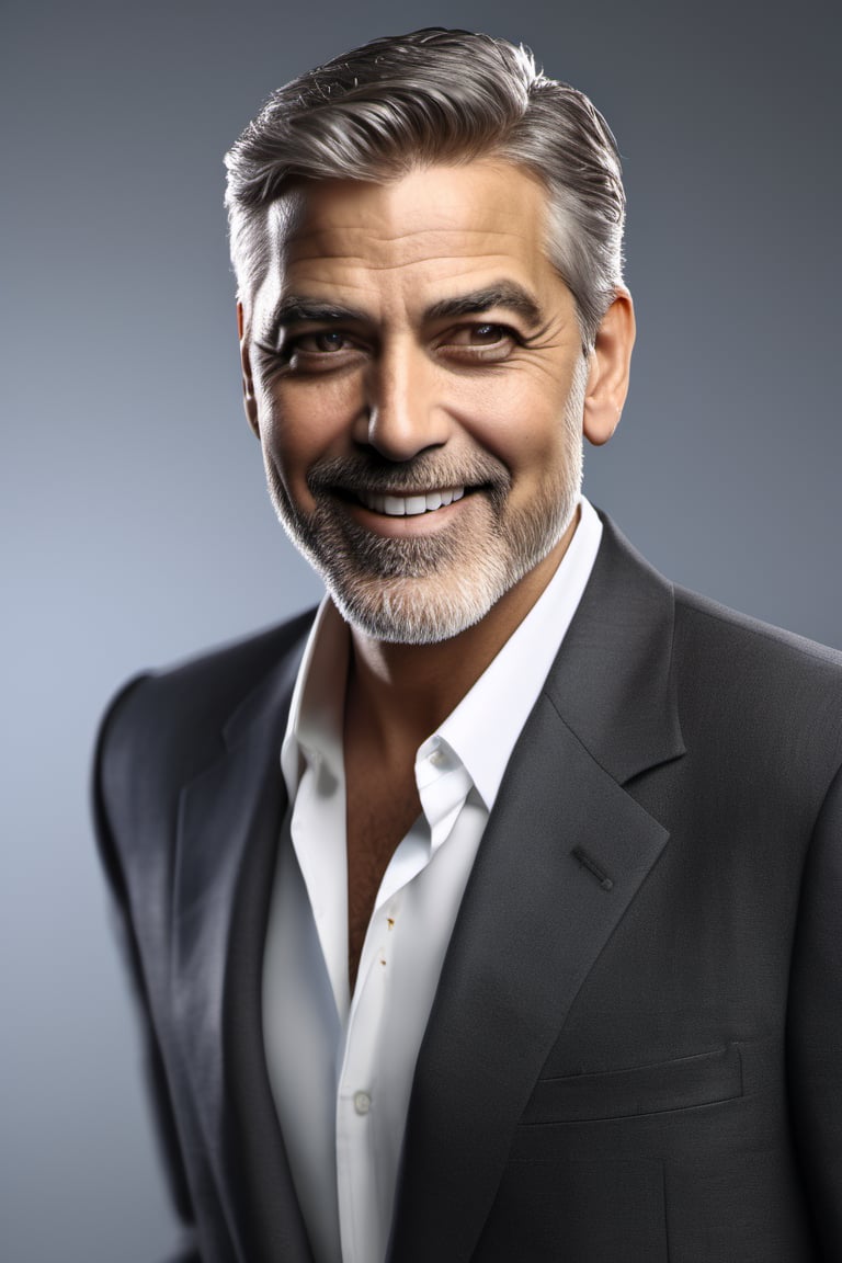 RAW natural photo of george clooney, friendly, smiling no muscles, slim boby, argentinian singer, realisct, no friendly, ((full body)), red hair , sharp focus, depth of field, shoot, ,side shot, side shot, ultra hd, realistic, vivid colors, highly detailed, perfect composition, 8k artistic photography, photorealistic concept art, soft natural volumetric cinematic perfect light, black background studio,OHWX