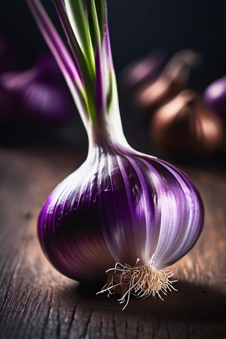 High quality, masterpiece, 4K, quality, Tyndall effect, RAW natural photo of (((perfect))) purple onion, foodstyling, only one light cenital chimera, day advertising shooting, realistic photograph, sharp focus, depth of field, shoot, ,side shot, side shot, ultrahd, realistic, vivid colors, highly detailed, perfect composition, 8k, photorealistic concept art, soft natural volumetric cinematic perfect light,booth, food focus, black background
