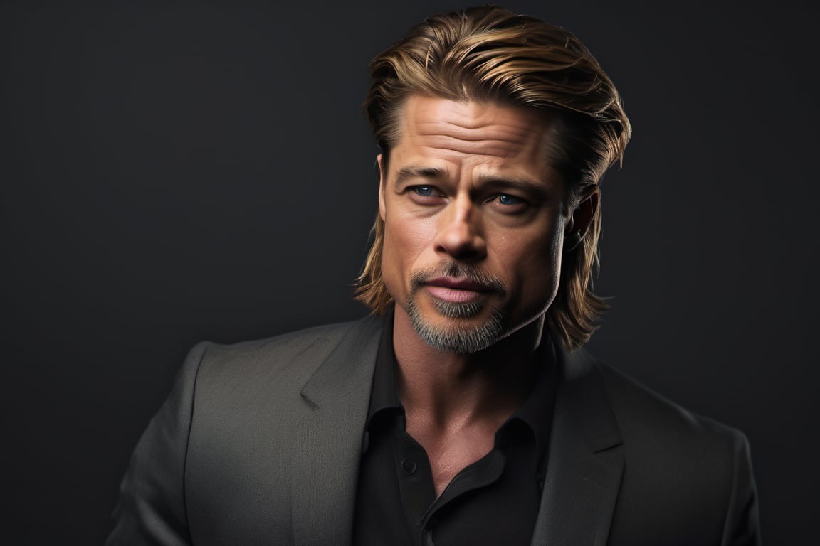 RAW natural photo of brad pitt, realisct, no friendly, full body, red hair , sharp focus, depth of field, shoot, ,side shot, side shot, ultra hd, realistic, vivid colors, highly detailed, perfect composition, 8k artistic photography, photorealistic concept art, soft natural volumetric cinematic perfect light, black background studio,OHWX