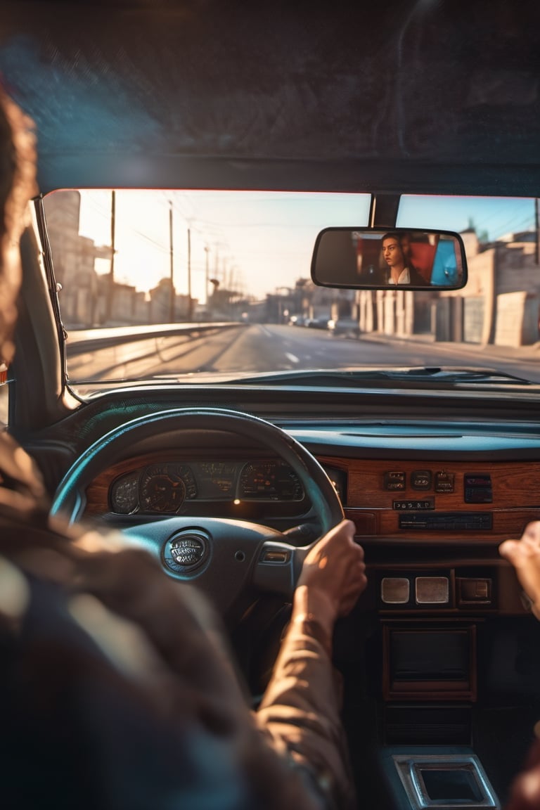 RAW natural photo Of photo shot inside a taxi, the camera is in the back seat looking forward, the turkish taxi driver is looking back in bombai, only one light cenital chimera, day advertising shooting, realistic photograph, sharp focus, depth of field, shoot, ,side shot, side shot, ultrahd, realistic, vivid colors, highly detailed, perfect composition, 8k, photorealistic concept art, soft natural volumetric cinematic perfect light,booth,food focus, UP THE CAMERA
